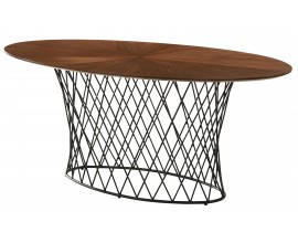 Moderní oválný jídelní stůl Nordica Nogal z ořechově hnědého dřeva s černou kovovou podstavou 180cm