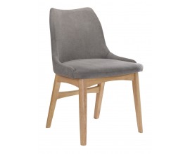 Designová jídelní židle Nordica Clara v moderním skandinávském stylu ze světle hnědého dubového masivu a šedým čalouněním