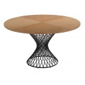 Moderní kulatý jídelní stůl Nordica Clara z dýhovaného dubového dřeva světle hnědé barvy s černou podstavou z kovu