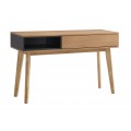 Designový skandinávský konzolový stolek Nordica Clara z dýhovaného světle hnědého dřeva s černou poličkou provedení dub