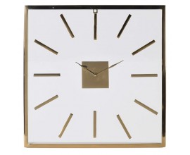 Designové moderní nástěnné hodiny Anahi se zlatým kovovým rámem čtvercového tvaru