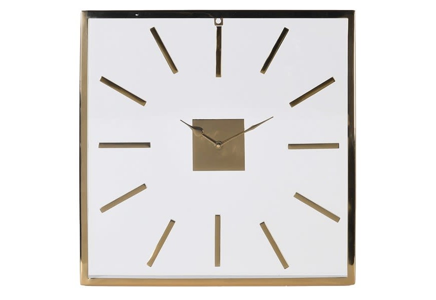 Designové moderní nástěnné hodiny Anahi se zlatým kovovým rámem čtvercového tvaru