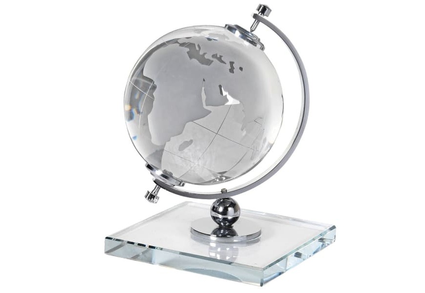 Designov&yacute; skleněn&yacute; globus Crystal Globe s kovovou konstrukc&iacute; na skleněn&eacute;m podstavci 26cm
