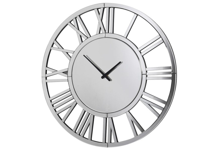 Designové zrcadlové nástěnné hodiny Holben v moderním stylu stříbrné barvy se zrcadlovým efektem