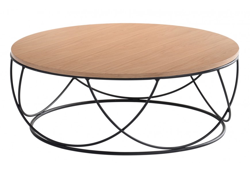Skandinávský konferenční stolek Nordica Clara s dýhovanou vrchní deskou v provedení dub s černou podstavou z kovu