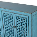 Orientální luxusní dřevěný příborník Azuleto ve výrazné tyrkysové barvě s měděnými úchyty a ošoupaným efektem 220cm