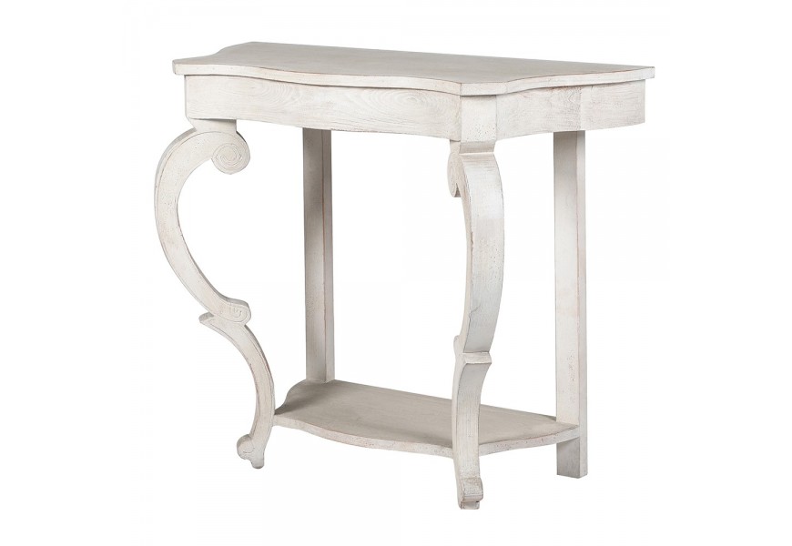 Masivní slonovinový bílý konzolový stolek Criston z borovicového dřeva s asymetrickou povrchovou deskou v provensálském stylu s