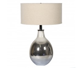 Stolní lampa Ulta v art deco stylu se stříbrným lesklým kovovým podstavcem a lněným krémovým stínítkem 68cm