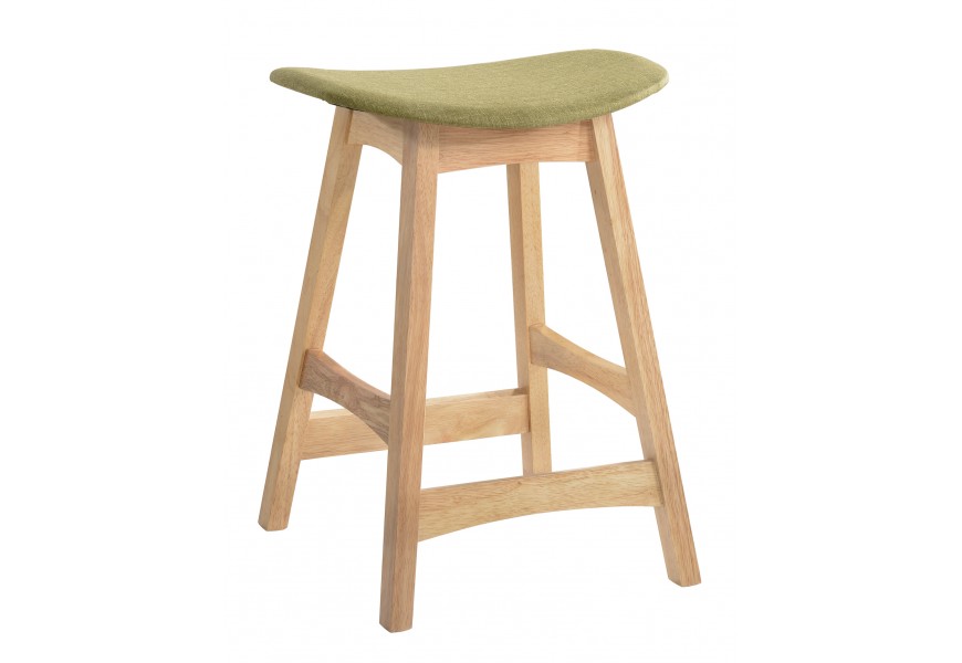Moderní barová židle Nordica Clara z dřevěného masivu světle hnědé barvy s polstrováním zelené barvy v provedení dub