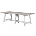 Masivní off-white bílý dlouhý jídelní stolek Harrold z borovicového a březového dřeva v rustikálním stylu s ornamentálními noham