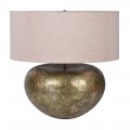 Vintage kovová zlato béžová stolní lampa Sansa s jemnou patinou a lněným stínítkem ústřičné barvy 50cm