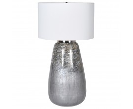 Vintage skleněná stříbrno-bílá stolní lampa Olenna s bavlněným sněhobílým stínítkem 73cm