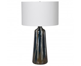 Vintage skleněná šedo-bílá stolní lampa Myrcella s lesklým popelovým tělem a bavlněným stínítkem 70cm