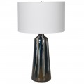 Vintage skleněná šedo-bílá stolní lampa Myrcella s lesklým popelovým tělem a bavlněným stínítkem 70cm
