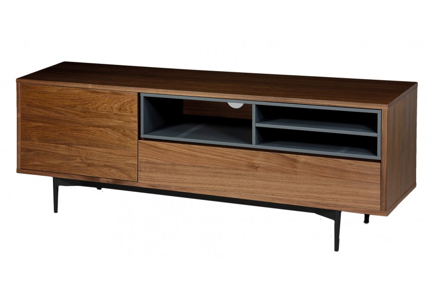 Moderní hnědý TV stolek Vidar ve skandinávském stylu s černými kovovými nožičkami