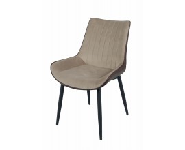Moderní hnědá kožená jídelní židle Vidar z eko koženým prošívaným čalouněním s kovovými nožičkami černé barvy