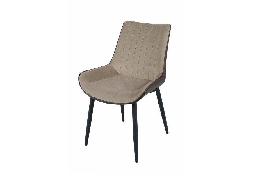 Moderní hnědá kožená jídelní židle Vidar z eko koženým prošívaným čalouněním s kovovými nožičkami černé barvy