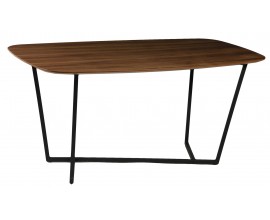 Moderní hnědý jídelní stůl Vidar ve skandinávském stylu v obdélníkovém tvaru s černou kovovou podstavou 160cm