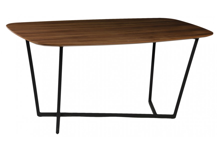 Skandinávský obdélníkový jídelní stůl Vidar s kovovou podstavou černé barvy ořechově hnědý