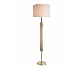 Moderní vysoká stojací lampa Vidar v designovém art-deco provedení ve zlaté barvě s bílým stínítkem 156cm