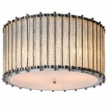 Art deco nízký válcovitý skleněný lustr Crisston s detaily stříbrné barvy a lesklou spodní částí 53cm
