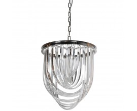 Art deco skleněný lustr Mysaria se stříbrnou okruží a skleněnými oblouky na řetězu 40cm