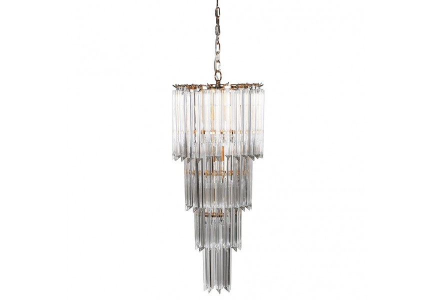 Art-deco zlatý stupňovitý skleněný lustr Aemma s etážemi as detaily zlaté barvy na řetězu 92cm