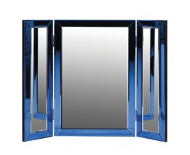 Obdélníkové nástěnné zrcadlo Senchi s modrým dřevěným rámem se zrcadlovým efektem