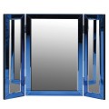 Moderní art deco nástěnné zrcadlo Senchi s obdélníkovým dřevěným rámem modré barvy se zrcadlovým efektem 76cm