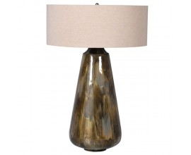 Elegantní keramická noční lampa Laguna s hnědozlatou podstavou as kulatým béžovým stínítkem