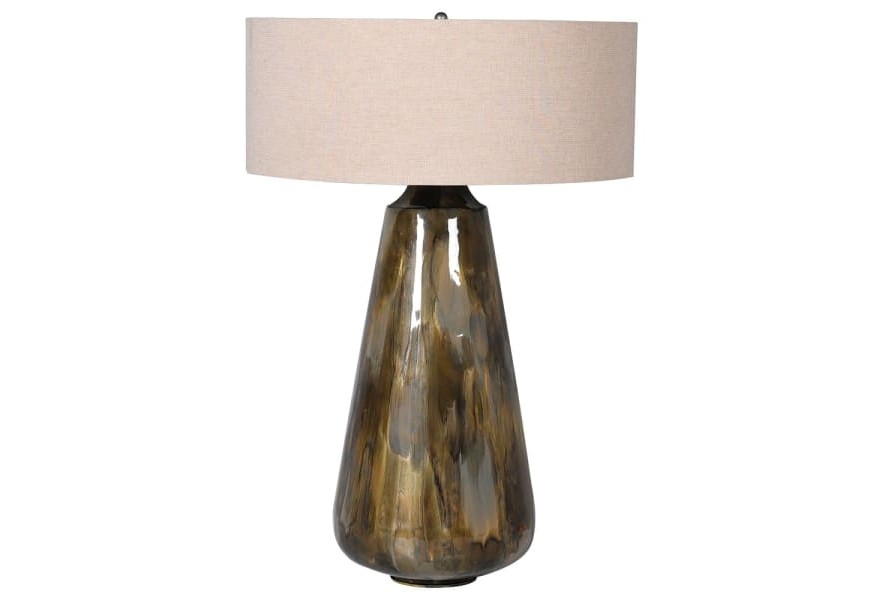 Elegantní keramická noční lampa Laguna s hnědozlatou podstavou as kulatým béžovým stínítkem