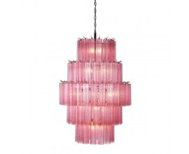 Art deco luxusní skleněný lustr růžové barvy Monteli kaskádového tvaru s kovovou konstrukcí 115cm