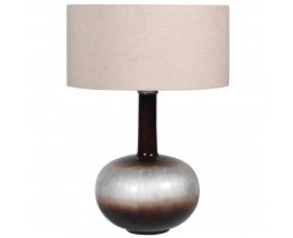 Skleněná vintage stolní lampa Tamy se lněným stínítkem v béžové barvě a podstavou ve tvaru 63cm