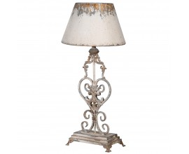 Vintage ornamentální šedá a slonovinová kovová kulatá stolní lampa Belacqua s umělou patinou a detaily měděné barvy 89cm