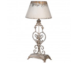 Starožitně působící okrasně zdobená kulatá lampa Belacqua s obdélníkovou základnou šedé holubice a slonovinovou bílou ve stylu vintage