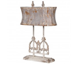 Starožitně působící ornamentálně zdobená oválná lampa Silvertongue s obdélníkovou podstavou šedé holubičí a slonovinové bílé barvy ve vintage stylu