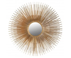 Art deco kulaté nástěnné zrcadlo Xaphania připomínající slunce s tenkými kovovými paprsky zlaté barvy 100cm