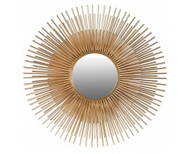 Art deco kulaté nástěnné zrcadlo Sturrock připomínající slunce s kovovými paprsky zlaté barvy 80cm