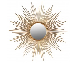 Art deco kulaté nástěnné zrcadlo Reina s různě dlouhými kovovými paprsky zlaté barvy 100cm