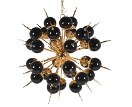 Art deco luxusní lustr Starlight se zlatou kovovou konstrukcí a černými skleněnými stínítky 82cm