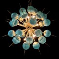 Luxusní art deco lustr Starlight se zlatou kovovou konstrukcí a kulatými stínítky v azurové modré barvě 82cm