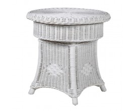 Stylový kulatý příruční stolek Ratania Blanc z ratanu v bílé barvě