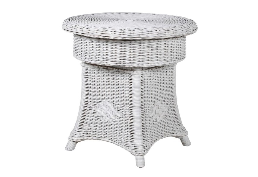 Stylový kulatý příruční stolek Ratania Blanc z ratanu v bílé barvě