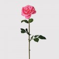 Dekorační umělá růže s růžovým květem a zelenými lístky