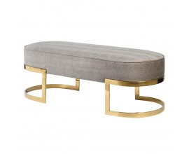 Art-deco taburetka Kabute s šedým čalouněním s koženým vzhledem a kovovou podstavou zlaté barvy 132cm