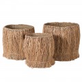 Sada tří designových kulatých ručně pletených košíků Wildo z mořské trávy v přirozené hnědé barvě v etno stylu s úložným prostorem
