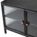 Industriální černý TV stolek Steellytical s kovovou konstrukcí se čtyřmi prosklenými dvířky a bočními deskami 160cm
