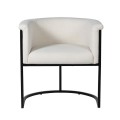 Art-deco stylová jídelní židle Avalon se zaobleným opěradlem s bílým lněným čalouněním as černou kovovou konstrukcí