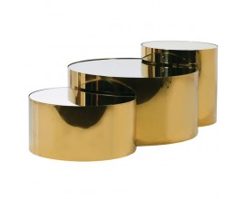 Art deco kruhový konferenční stolek Smithen ze tří částí ve zlaté barvě z kovu