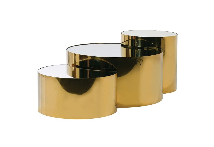 Art deco kruhový konferenční stolek Smithen ze tří částí ve zlaté barvě z kovu